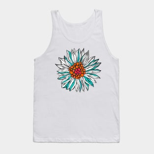 White Teal Orange Red Daisy Flower Tank Top